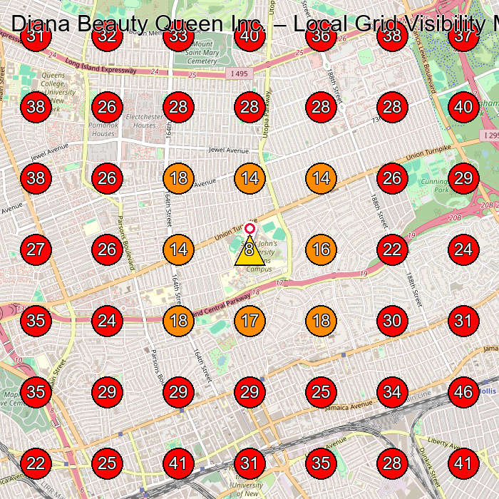 Diana Beauty Queen Inc. GeoGrid visibility map for Hair Salon in Queens
